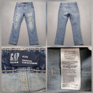 GAP Universal Slim Boyfriend Jeans Women 27R Distressed Light Wash